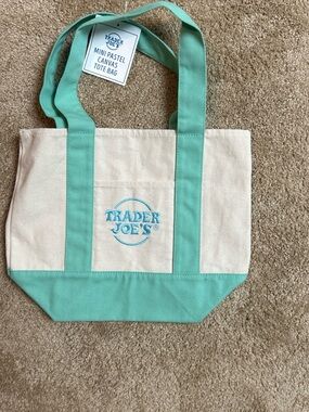 Trader Joe's Mint & Cream Canvas Tote Bag
